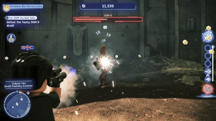 Go to the next search area and shoot down the faulty droid - LEGO Skywalker Saga: For OOM the Bell Tolls - walkthrough - LEGO Skywalker Saga: Tatooine - the desert of Jundland - LEGO Skywalker Saga Guide