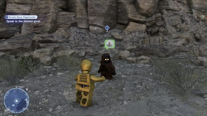 As a Protocol Droid, talk to the NPC and accept the task - LEGO Skywalker Saga: Droids Have Magnitude - walkthrough - LEGO Skywalker Saga: Tatooine - the desert of Jundland - LEGO Skywalker Saga Guide