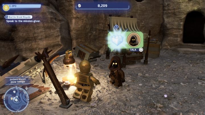As a Protocol Droid, talk to the NPC and accept the task - LEGO Skywalker Saga: Battle Droid Royale - walkthrough - LEGO Skywalker Saga: Tatooine - the desert of Jundland - LEGO Skywalker Saga Guide