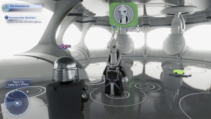 As the Bounty Hunter, talk to the quest giver and accept the quest - LEGO Skywalker Saga: Woolamander Business - walkthrough - LEGO Skywalker Saga: Kamino - the city of Tipoca - LEGO Skywalker Saga Guide