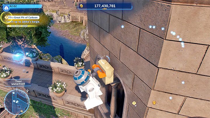 Head to the tower from picture 1, adjacent to the collectible icon - LEGO Skywalker Saga: Theed - list of all puzzles - LEGO Skywalker Saga: Naboo - LEGO Skywalker Saga Guide
