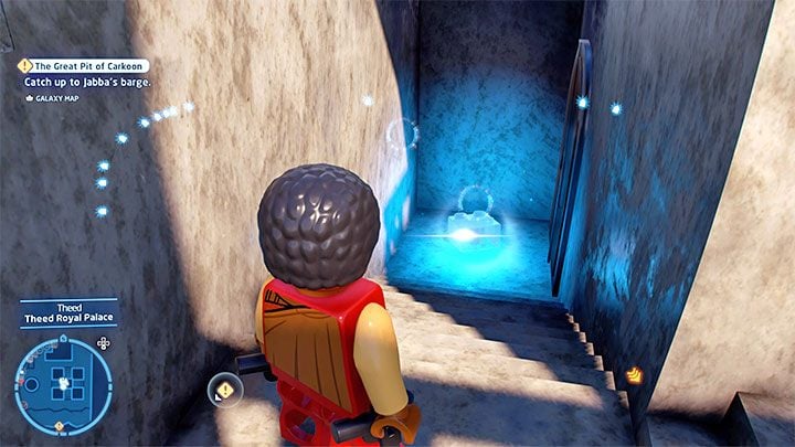 On the next roof, you will find a ladder - use it to get closer to the brick - LEGO Skywalker Saga: Theed - list of all puzzles - LEGO Skywalker Saga: Naboo - LEGO Skywalker Saga Guide