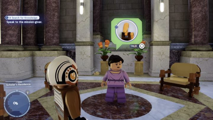 Talk to the quest giver and accept the task - LEGO Skywalker Saga: A Search for Knowledge - walkthrough - LEGO Skywalker Saga: Naboo - Theed - LEGO Skywalker Saga Guide