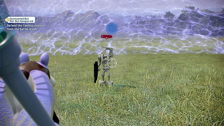 Another mission objective is to protect the catapults from droids - LEGO Skywalker Saga: Outmanned But Not Out-Gungan-Ed - walkthrough - LEGO Skywalker Saga: Episode 1 - The Phantom Menace - LEGO Skywalker Saga Guide