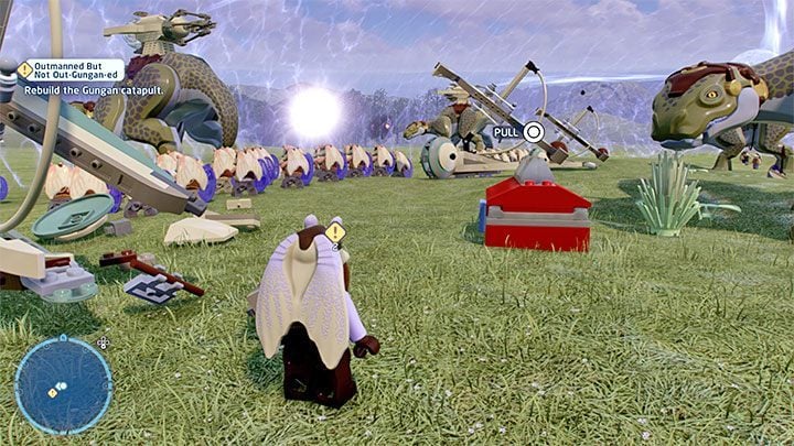 After a successful defense, you will get the task of rebuilding the catapult - LEGO Skywalker Saga: Outmanned But Not Out-Gungan-Ed - walkthrough - LEGO Skywalker Saga: Episode 1 - The Phantom Menace - LEGO Skywalker Saga Guide