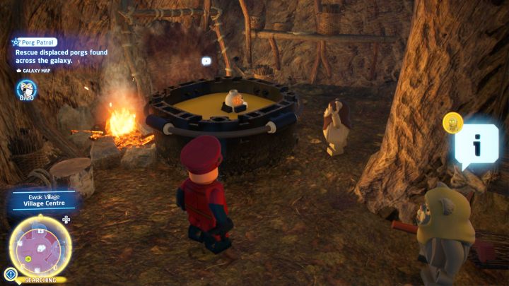 The porg is in a pot of soup in one of the huts in the center of the village - LEGO Skywalker Saga: Porg Patrol - walkthrough - LEGO Skywalker Saga: Challenges - LEGO Skywalker Saga Guide