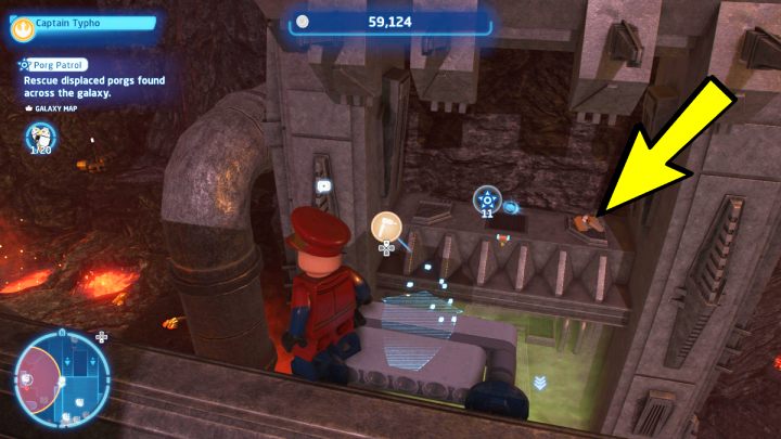 The porg is on the roof of the building, in toxic green fog - LEGO Skywalker Saga: Porg Patrol - walkthrough - LEGO Skywalker Saga: Challenges - LEGO Skywalker Saga Guide