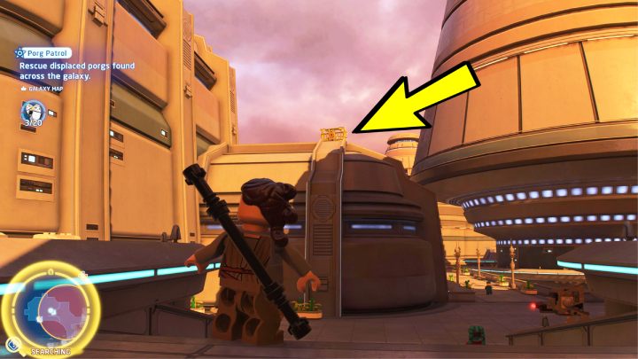 The porg is on the roof of the building - LEGO Skywalker Saga: Porg Patrol - walkthrough - LEGO Skywalker Saga: Challenges - LEGO Skywalker Saga Guide