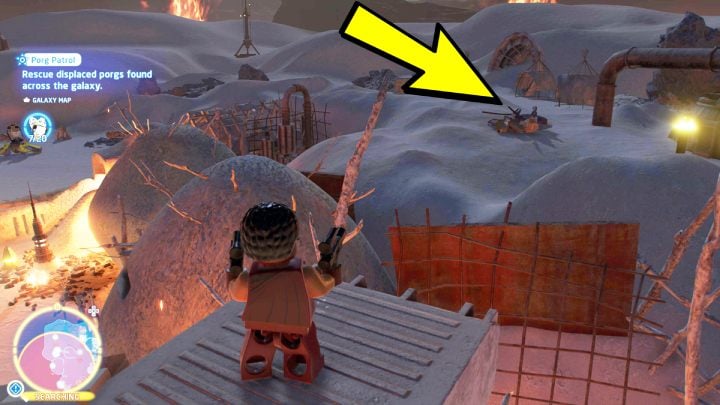 The porg is on the roof of the building - LEGO Skywalker Saga: Porg Patrol - walkthrough - LEGO Skywalker Saga: Challenges - LEGO Skywalker Saga Guide