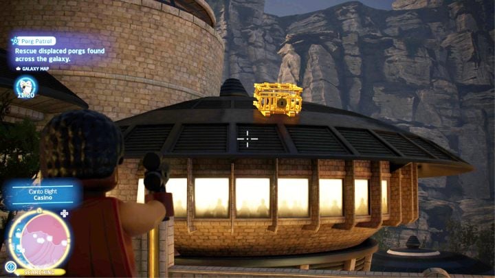 The porg is in a golden cage, on the casino's roof - LEGO Skywalker Saga: Porg Patrol - walkthrough - LEGO Skywalker Saga: Challenges - LEGO Skywalker Saga Guide