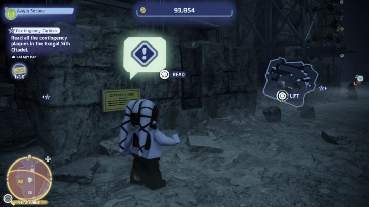 The plaque is in the corridor leading to the lowering platform - LEGO Skywalker Saga: Contingency Curioso - walkthrough - LEGO Skywalker Saga: Challenges - LEGO Skywalker Saga Guide