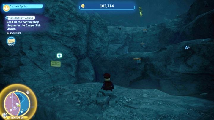 The plaque is hanging on a rock in the throne room - LEGO Skywalker Saga: Contingency Curioso - walkthrough - LEGO Skywalker Saga: Challenges - LEGO Skywalker Saga Guide