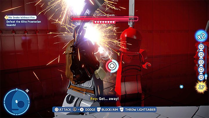 You may have to overpower the enemies during the battle from time to time by mashing the displayed button - LEGO Skywalker Saga: Praetorian Guards - boss, how to defeat? - LEGO Skywalker Saga: Bosses - LEGO Skywalker Saga Guide