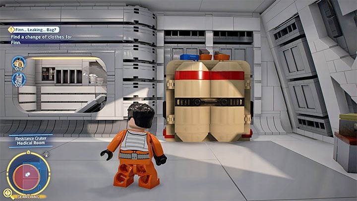 After completing the first story mission you'll find yourself aboard the Resistance Cruiser, being tasked with finding an outfit for Finn - LEGO Skywalker Saga: Master Codebreak-Out - walkthrough - LEGO Skywalker Saga: Episode 8 - The Last Jedi - LEGO Skywalker Saga Guide