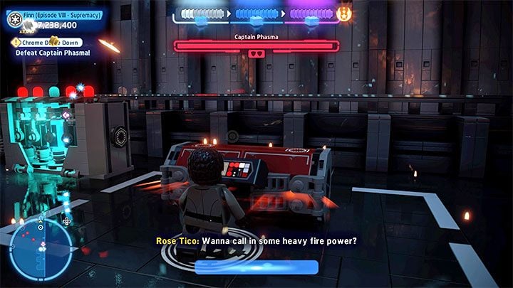 Run with Finn towards the red weapon chest on the right - LEGO Skywalker Saga: Chrome Dome Down - walkthrough - LEGO Skywalker Saga: Episode 8 - The Last Jedi - LEGO Skywalker Saga Guide