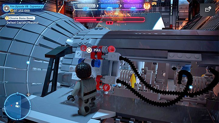 Finally, find the ladder shown in picture 1 to the right of the shelf where Phasma is located - LEGO Skywalker Saga: Chrome Dome Down - walkthrough - LEGO Skywalker Saga: Episode 8 - The Last Jedi - LEGO Skywalker Saga Guide