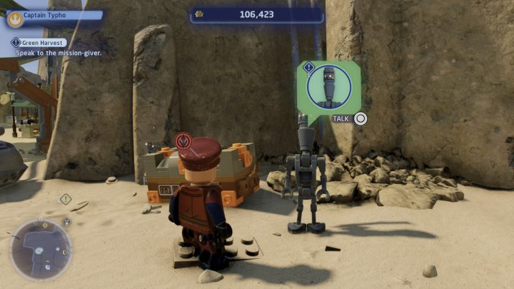 Accept the quest from the quest giver in Mos Eisley - LEGO Skywalker Saga: Green Harvest - walkthrough - LEGO Skywalker Saga: Tatooine - Mos Eisley - LEGO Skywalker Saga Guide