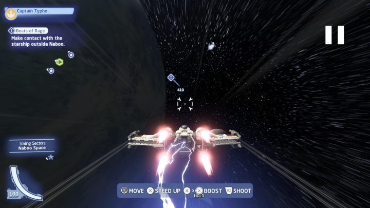 Fly to the blue marker on the screen and defeat the last wave of enemy ships - LEGO Skywalker Saga: Beats of Rage - walkthrough - LEGO Skywalker Saga: Tatooine - the desert of Jundland - LEGO Skywalker Saga Guide