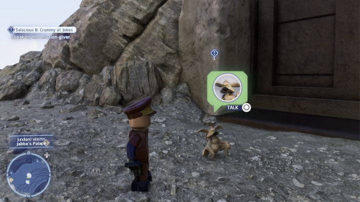 Accept the quest from the quest giver found near Jabba's Palace on Jundland and travel to Mos Eisley on Tatooine - LEGO Skywalker Saga: Salacious B. Crummy at Jokes - walkthrough - LEGO Skywalker Saga: Tatooine - the desert of Jundland - LEGO Skywalker Saga Guide