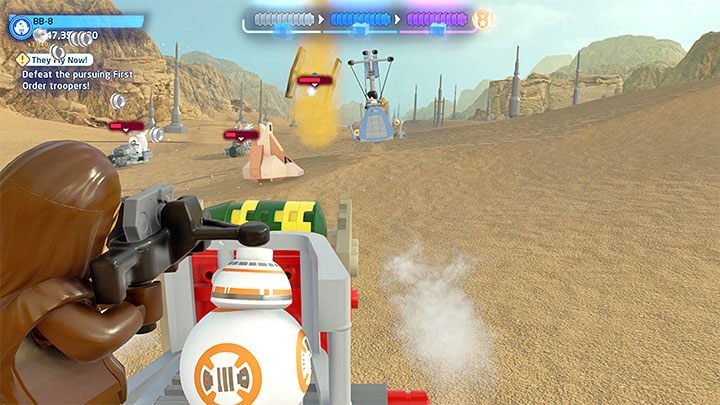This level is a chase scene where the heroes escape onboard one of the speeders - LEGO Skywalker Saga: They Fly Now - walkthrough - LEGO Skywalker Saga: Episode 9 - The Rise of Skywalker - LEGO Skywalker Saga Guide
