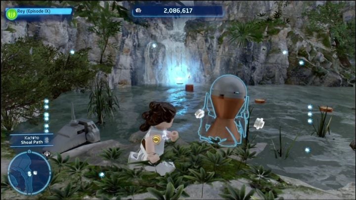 This Kyber brick is on the beam by the waterfall - LEGO Skywalker Saga: Kachirho - list of puzzles - LEGO Skywalker Saga: Kashyyyk - LEGO Skywalker Saga Guide