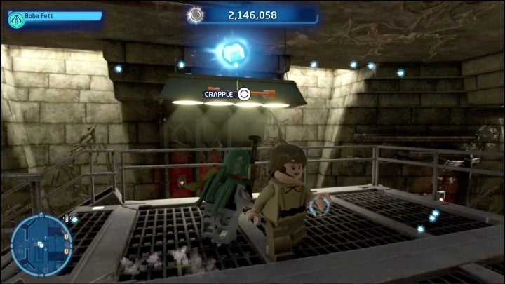 This brick is hidden above a lamp, right next to the stairs - LEGO Skywalker Saga: Great Temple - list of all puzzles - LEGO Skywalker Saga: The space of Yavin 4 - LEGO Skywalker Saga Guide