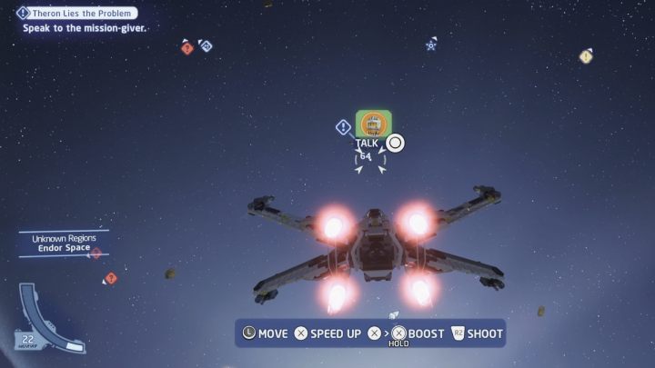 Talk to the questgiver in Endor's local space and accept the quest from him - LEGO Skywalker Saga: Theron Lies the Problem - walkthrough - LEGO Skywalker Saga: Endor - local space - LEGO Skywalker Saga Guide