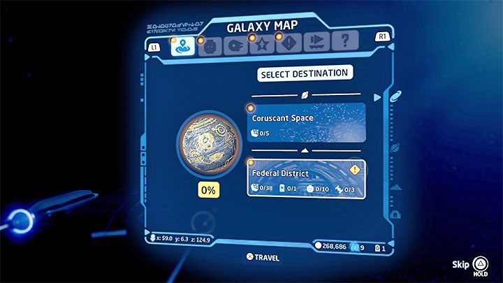 As a specific destination, you must select the Federal District, thanks to which you will automatically land on Coruscant and get to a new quest location - LEGO Skywalker Saga: Better Call Maul - walkthrough - LEGO Skywalker Saga: Episode 1 - The Phantom Menace - LEGO Skywalker Saga Guide