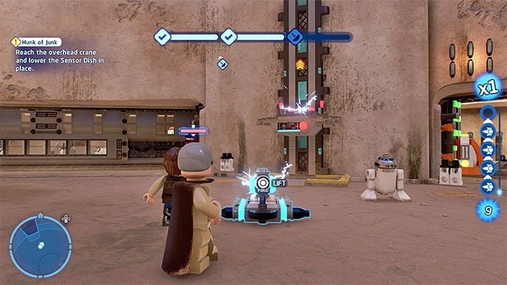 You have to deal with the wave of new enemies until the cutscene showing Stormtroopers riding down the elevator triggers - LEGO Skywalker Saga: Hunk of Junk - walkthrough - LEGO Skywalker Saga: Episode 4 - A New Hope - LEGO Skywalker Saga Guide
