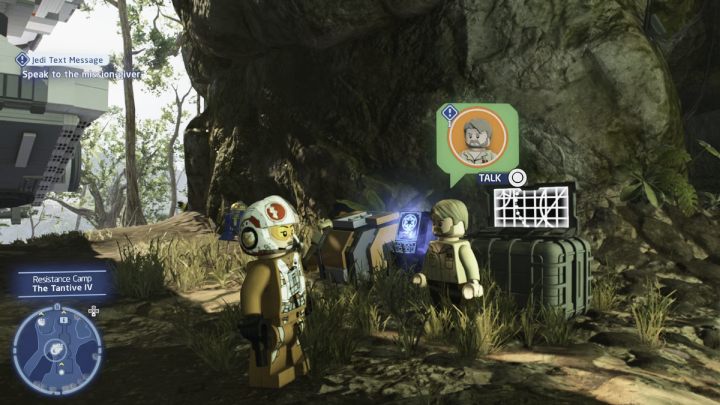 Talk to the quest giver and accept the task - LEGO Skywalker Saga: Jedi Text Message - walkthrough - LEGO Skywalker Saga: Ajan Kloss - resistance camp - LEGO Skywalker Saga Guide
