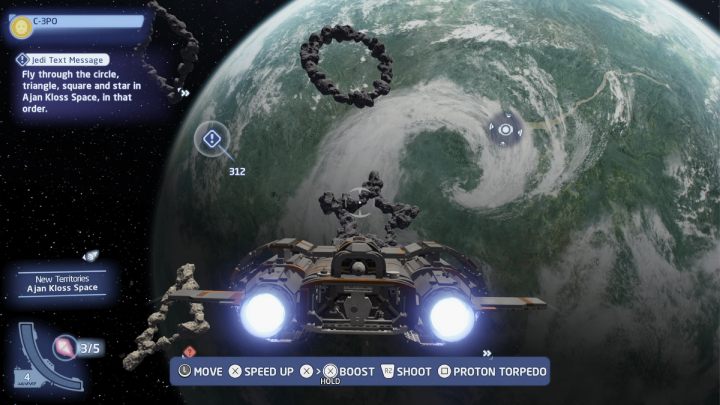 Go to the local space of the planet Ajan Kloss and fly to the mission objective - LEGO Skywalker Saga: Jedi Text Message - walkthrough - LEGO Skywalker Saga: Ajan Kloss - resistance camp - LEGO Skywalker Saga Guide