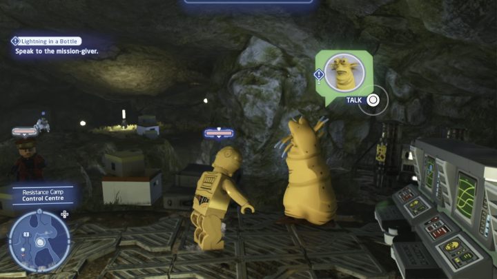 As the Protocol Droid, talk to the questgiver and accept the task - LEGO Skywalker Saga: Lightning in a Bottle - walkthrough - LEGO Skywalker Saga: Ajan Kloss - resistance camp - LEGO Skywalker Saga Guide