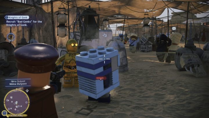 Fly to the Niima Settlement on Jakku and shoot down the droid that will start attacking humans during the festival - LEGO Skywalker Saga: Knights of Gonk - walkthrough - LEGO Skywalker Saga: Exegol - Sith Citadel - LEGO Skywalker Saga Guide