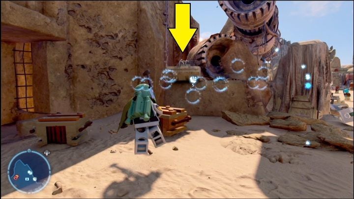 The brick is in the northern part of the region, behind a pile of parts - LEGO Star Wars The Skywalker Saga: Mos Eisley - list of all puzzles - LEGO Skywalker Saga: Tatooine - LEGO Skywalker Saga Guide