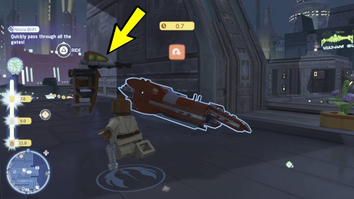 Head to the northern area of the district's highest floor to start the trial - LEGO Skywalker Saga: Coruscant - trial, walkthrough - LEGO Skywalker Saga: Trials - LEGO Skywalker Saga Guide