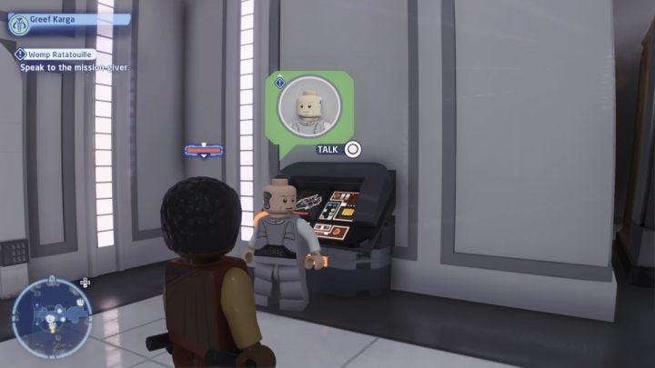 As the Bounty Hunter, talk to the quest giver and accept the quest - LEGO Skywalker Saga: Wompa Ratatouille - walkthrough - LEGO Skywalker Saga: Bespin - City in the Clouds - LEGO Skywalker Saga Guide
