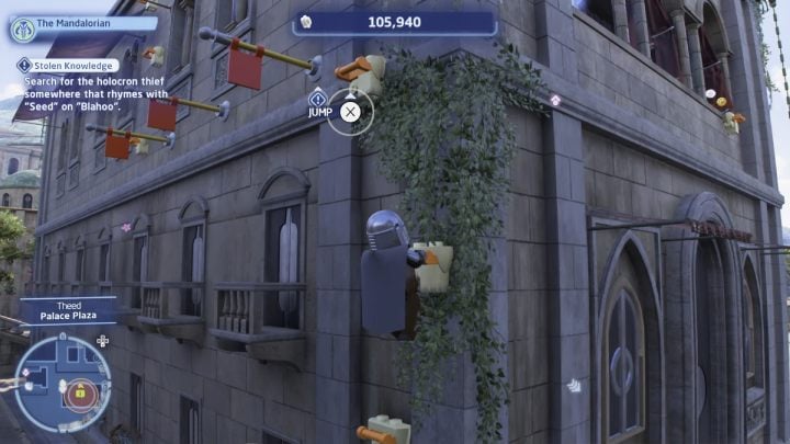 Get on the roof of the building where the thief is - LEGO Skywalker Saga: Stolen Knowledge - walkthrough - LEGO Skywalker Saga: Coruscant - federal district - LEGO Skywalker Saga Guide