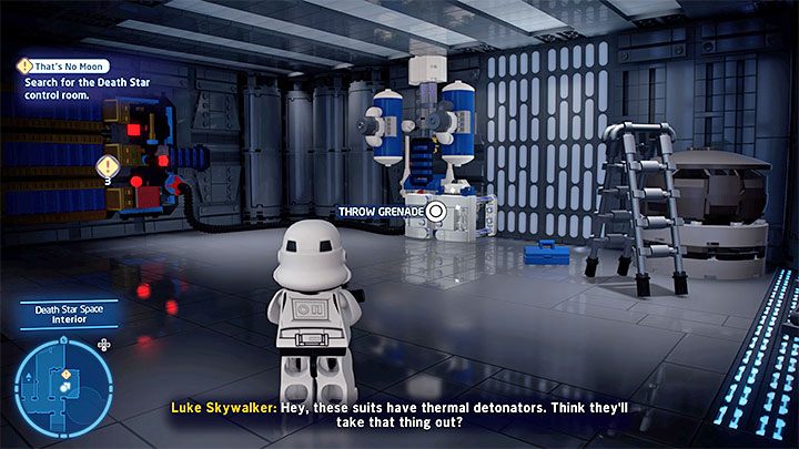 In the new room, take advantage of the fact that the outfits you use allow you to throw grenades - LEGO Skywalker Saga: Best Leiad Plans - walkthrough - LEGO Skywalker Saga: Episode 4 - A New Hope - LEGO Skywalker Saga Guide