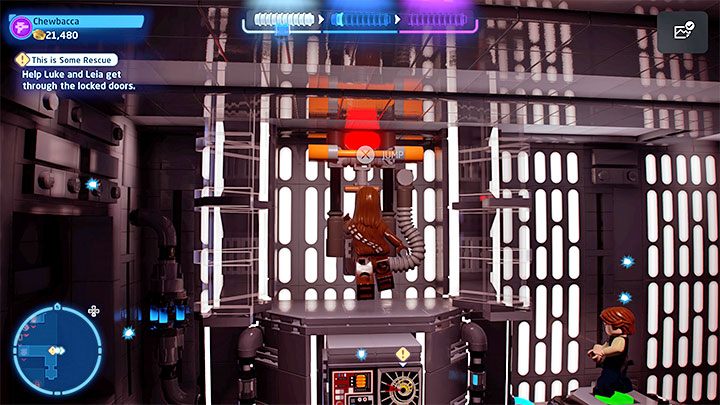 Start by dealing with a few enemies in the upper room - LEGO Skywalker Saga: This is Some Rescue - walkthrough - LEGO Skywalker Saga: Episode 4 - A New Hope - LEGO Skywalker Saga Guide
