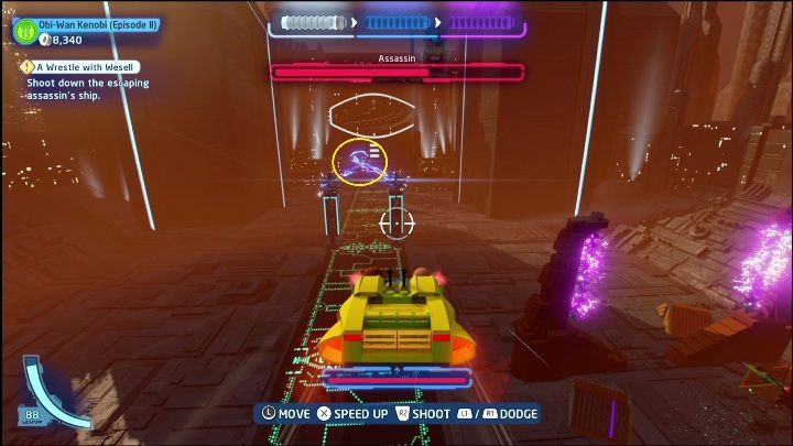 One of the elements of this minikit is between two columns surrounded by electricity - LEGO Skywalker Saga: Attack of the Clones - collectibles and rewards, list of all - LEGO Skywalker Saga: Minikits - LEGO Skywalker Saga Guide