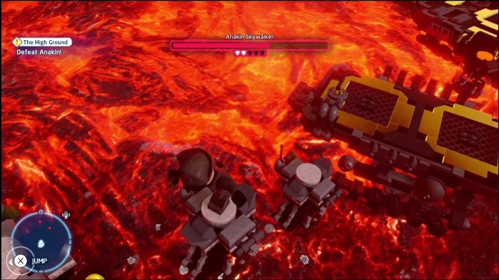 The final part of the minikit is on the platform, above the lava itself - LEGO Skywalker Saga: Revenge of the Sith - collectibles and rewards, list of all - LEGO Skywalker Saga: Minikits - LEGO Skywalker Saga Guide
