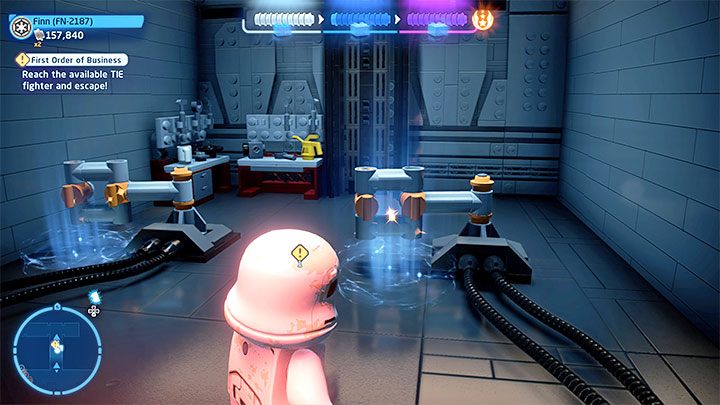 After the sabotage, use the rotating gate and get to one of the higher ledges - LEGO Skywalker Saga: First Order of Business - walkthrough - LEGO Skywalker Saga: Episode 7 - The Force Awakens - LEGO Skywalker Saga Guide
