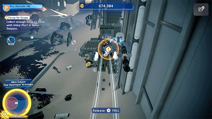 After using the Net Launcher for the first time, you will reach a ledge where, apart from scrap metal, you will find the second terminal - LEGO Skywalker Saga: Low Flying Garbage - walkthrough - LEGO Skywalker Saga: Episode 7 - The Force Awakens - LEGO Skywalker Saga Guide