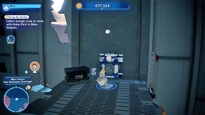 Push the crate off the ledge you landed on, jump down, and start building with bricks - LEGO Skywalker Saga: Low Flying Garbage - walkthrough - LEGO Skywalker Saga: Episode 7 - The Force Awakens - LEGO Skywalker Saga Guide