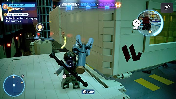 The quest's final room contains 2 switches and the two groups (Rey and Finn's as well as Han, Chewcbacca and BB's) need to reach a separate switch - LEGO Skywalker Saga: Reap What You Solo - walkthrough - LEGO Skywalker Saga: Episode 7 - The Force Awakens - LEGO Skywalker Saga Guide