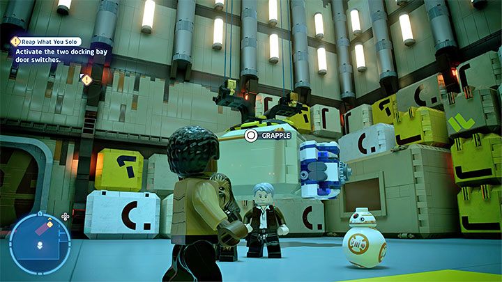 In the case of Han Solo, Chewbacca and BB-8's team, move BB-8 to the blue terminal from screenshot no - LEGO Skywalker Saga: Reap What You Solo - walkthrough - LEGO Skywalker Saga: Episode 7 - The Force Awakens - LEGO Skywalker Saga Guide
