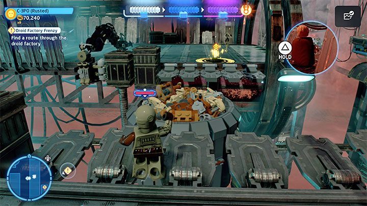 Both paths will lead you to a blocked passage, and now you have to switch to the C-3PO team - LEGO Skywalker Saga: Droid Factory Frenzy - walkthrough - LEGO Skywalker Saga: Episode 2 - Attack of the Clones - LEGO Skywalker Saga Guide
