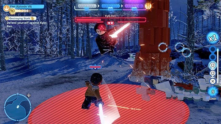 The duel consists of 3 parts and in each of them your task will be to empty one of the boss' health bars - LEGO Skywalker Saga: Destroying Starkiller - walkthrough - LEGO Skywalker Saga: Episode 7 - The Force Awakens - LEGO Skywalker Saga Guide