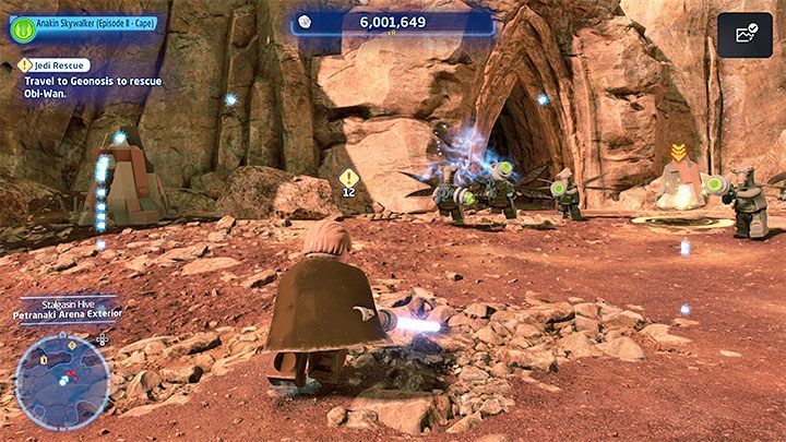 After completing the mission in the Droid Factory, you'll have to save Obi-Wan on Geonosis - LEGO Skywalker Saga: Petranaki Panic - walkthrough - LEGO Skywalker Saga: Episode 2 - Attack of the Clones - LEGO Skywalker Saga Guide