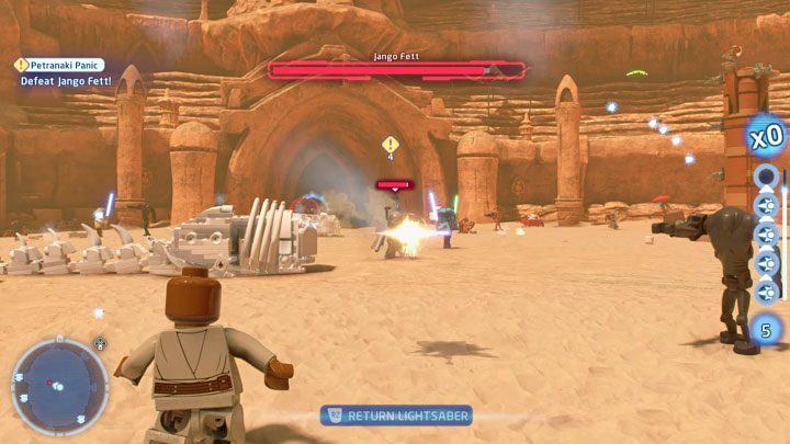 Attacking Jango Fett isn't particularly complicated - LEGO Skywalker Saga: Petranaki Panic - walkthrough - LEGO Skywalker Saga: Episode 2 - Attack of the Clones - LEGO Skywalker Saga Guide